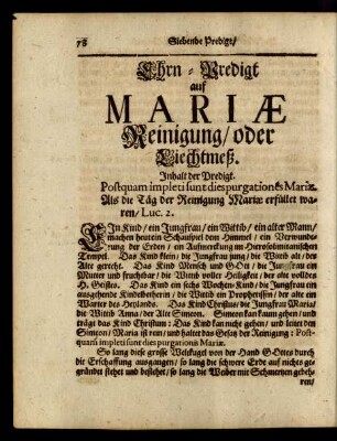 Ehrn-Predigt auf Mariae Reinigung/ oder Liechtmeß.