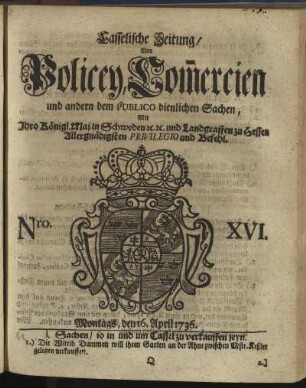 Nro. XVI, Montags, den 16. April 1736