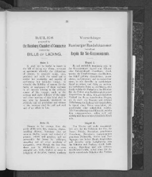 Rules proposed by the Hamburg Chamber of Commerce concerning Bills of Lading.