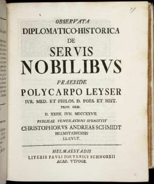 Observata Diplomatico-Historica De Servis Nobilibus