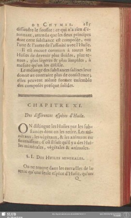 Chapitre XI. Des différentes espéces d'Huile
