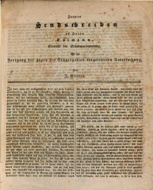 Zweytes Sendschreiben an Herrn Culmann über den Fortgang der gegen die Congregation eingeleiteten Untersuchung