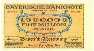 Geldschein, 1 Million Mark, 15.8.1923