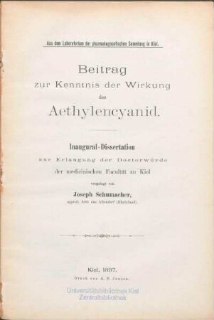 Beitrag zur Kenntnis der Wirkung des Aethylencyanid