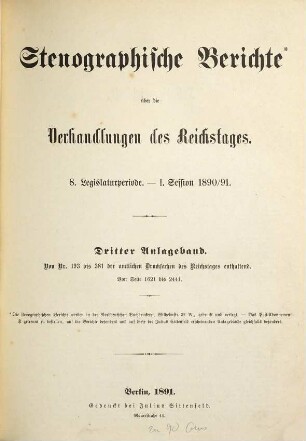 Verhandlungen des Reichstages. Stenographische Berichte. 119. 1890/91