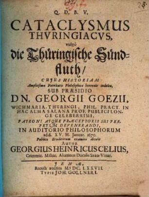Cataclysmus Thvringiacvs, vulgò die Thüringische Sündfluth