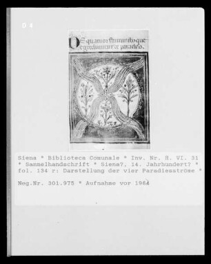 Sammelhandschrift — Darstellung der vier Paradiesströme, Folio fol. 134 r
