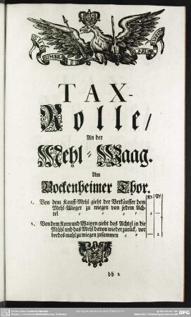 Tax-Rolle, An der Mehl-Waag. Am Bockenheimer Thor