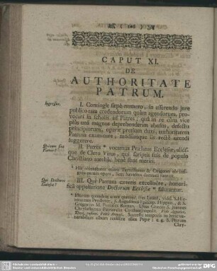 Caput XI. De Authoritate Patrum