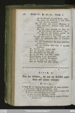 Catech. 8. Von den Pflichten, die uns als Erlösten gegen Gott und Jesum obliegen Fr. 32 - 34.