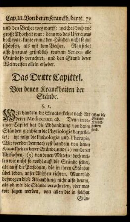 Das Dritte Capittel. Von denen Kranckheiten der Stände.