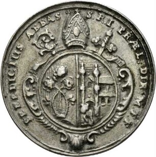 Silbermedaille des Abtes von Ochsenhausen Benedikt Denzel; Mitte des 18. Jahrhunderts
