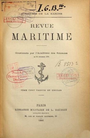 La revue maritime : informations, actualités, documentation maritime. 131. 1896