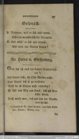 An Herrn v. Gerstenberg