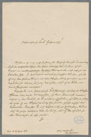 Justus von Liebig (1803-1873), Nachlass: Brief von Philipp Zöller an Justus von Liebig - BSB Liebigiana II.D. Zöller, Philipp