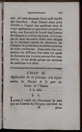 Chap. II. Application de ces principes à la légitimation des Envoyés de la part des Comtes de l' Empire à la diéte.