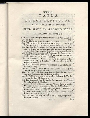 Tabla de los capitulos.