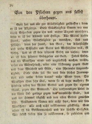 Von den Pflichten gegen uns selbst überhaupt