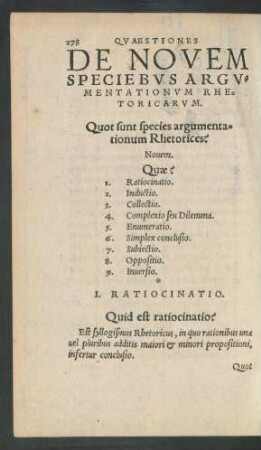 De Novem Speciebus Argumentationum Rhetoricarum.