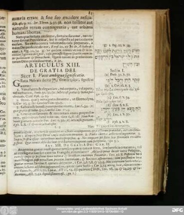 Articulus XIII. De Gratia Dei.