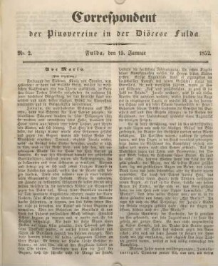 Nr. 2. Fulda, den 15. Januar 1852.