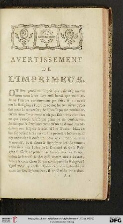 Avertissement de L'Imprimeur