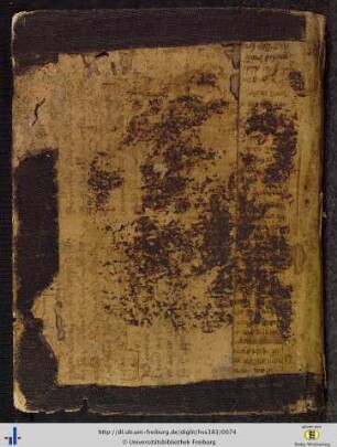 Deckel (mit Fragmenten einer lat. Pergament-Hs. des 14. Jhs und einer lat. Papier-Hs. des 15. Jhs sowie mit schwarzem Leinenbezug).