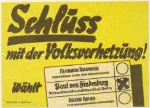 Aufruf zur Wahl von Paul von Hindenburg zum Reichspräsidenten 1932