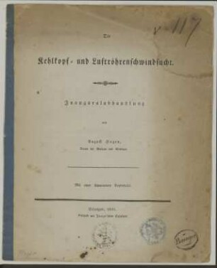 Die Kehlkopf- und Luftröhrenschwindsucht : Inauguralabhandlung
