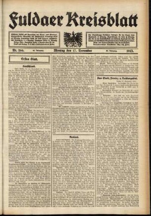 Erste Ausgabe vom Montag, den 17. November 1913.