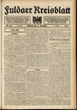 Erste Ausgabe vom Montag, den 17. November 1913.