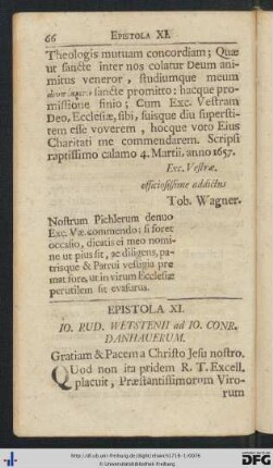 XI. Io. Rud. Wetstenii ad Io. Conr. Danhauerum - XII. Jo. Rod. Wetstenii ad D. Jo. Conr. Danhauerum.