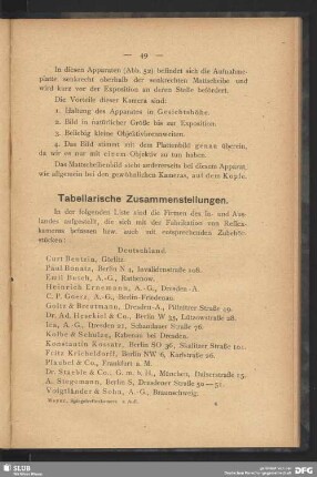 Tabellarische Zusammenstellung