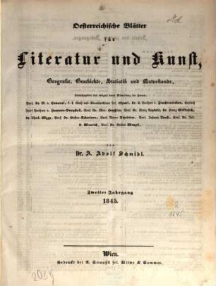 Österreichische Blätter für Literatur und Kunst, Geschichte, Geographie, Statistik und Naturkunde. 2, 2. 1845