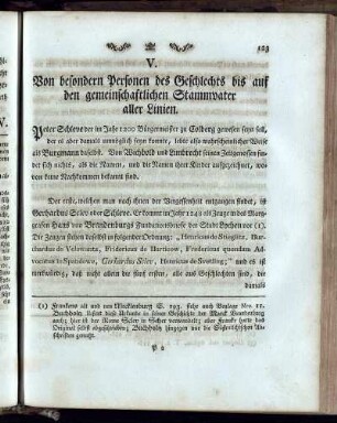 V. Von besondern Personen des Geschlechts bis auf den gemeinschaftlichen Stammvater aller Linien.