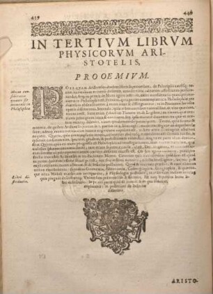 In Tertivm Librvm Physicorvm Aristotelis, Prooemivm.