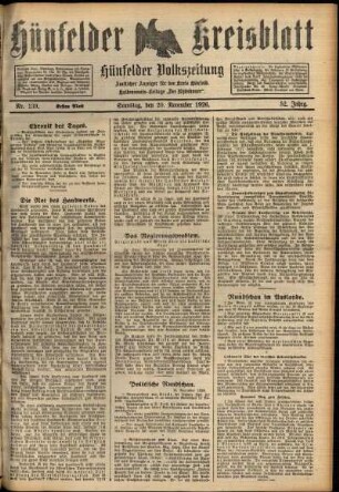 Erste Ausgabe vom Samstag, den 20. November 1926.