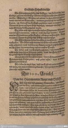 Der 100. Artickel. Von der Hüttenreuter Ampt und Befehl.
