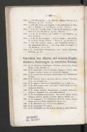 Convolute von älteren und neueren Kupferstichen u. Radirungen in verschied. Format