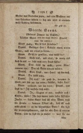 Vierte Scene. (Anderes Zimmer im Schloß.) Räuber Moor (von der einen Seite.) Daniel (von der andern.)