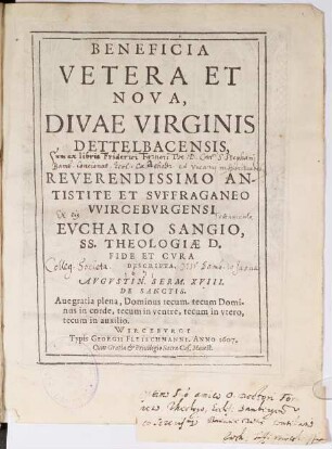 Beneficia Vetera Et Nova, Divae Virginis Dettelbacensis
