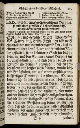 LXIX. Gebätt eines gottsförchtigen Hertzens,[...]. - LXXVII. Gebätt für ein Kind, so von der wahren Religion abgefallen.