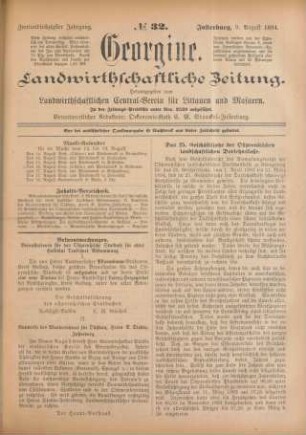 Zweiundsechzigster Jahrgang. No. 32. Insterburg, 9. August 1894.