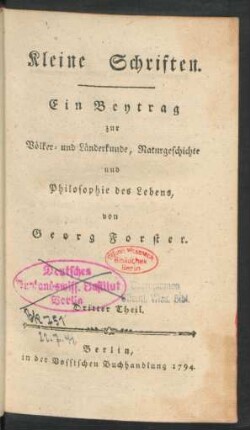 Th. 3: Kleine Schriften : Ein Beitrag zur Völker- und Länderkunde ...