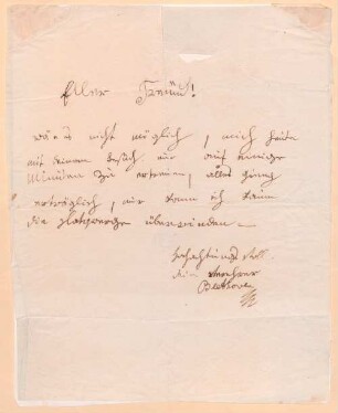 Ludwig van Beethoven (1770 - 1827) Autographen: Briefe von Ludwig van Beethoven an verschiedene Adressaten - BSB Autogr.Cim. Beethoven, Ludwig van, 4. Ludwig van Beethoven (1770 - 1827) Autographen: Brief von Ludwig van Beethoven an N. N. - BSB Autogr.Cim. Beethoven, Ludwig van.4