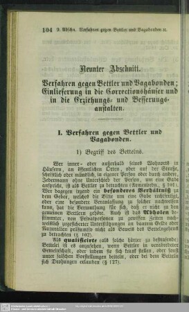 Neunter Abschnitt. Verfahren gegen Bettler und Vagabonden