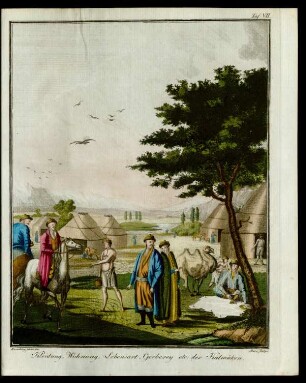 Taf. VII. Kleidung, Wohnung, Lebensart, Gerberey etc. der Kalmüken