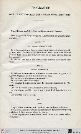 Programme pour la construction des prisons départementales