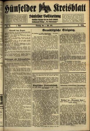 Erste Ausgabe vom Dienstag, den 07. Juli 1931.
