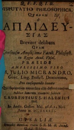 Disp. philos. quaedam tēs apaideusias breviter delibans